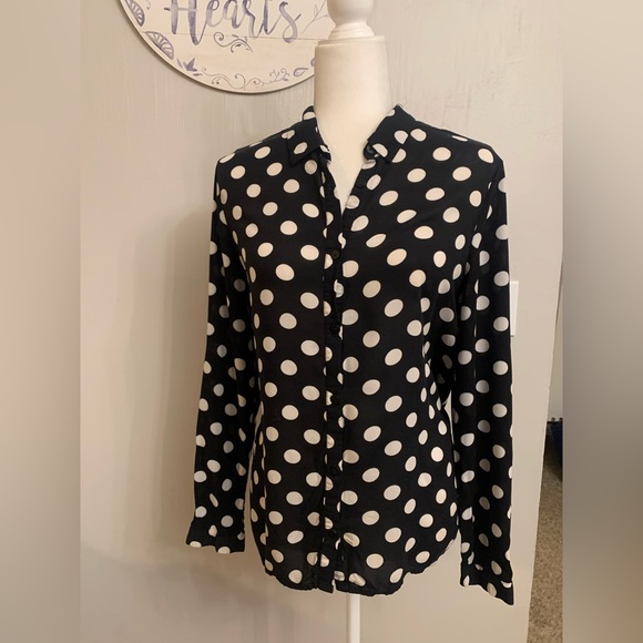 H&M Tops - H&M Black and White Polka Dot Button Down Shirt